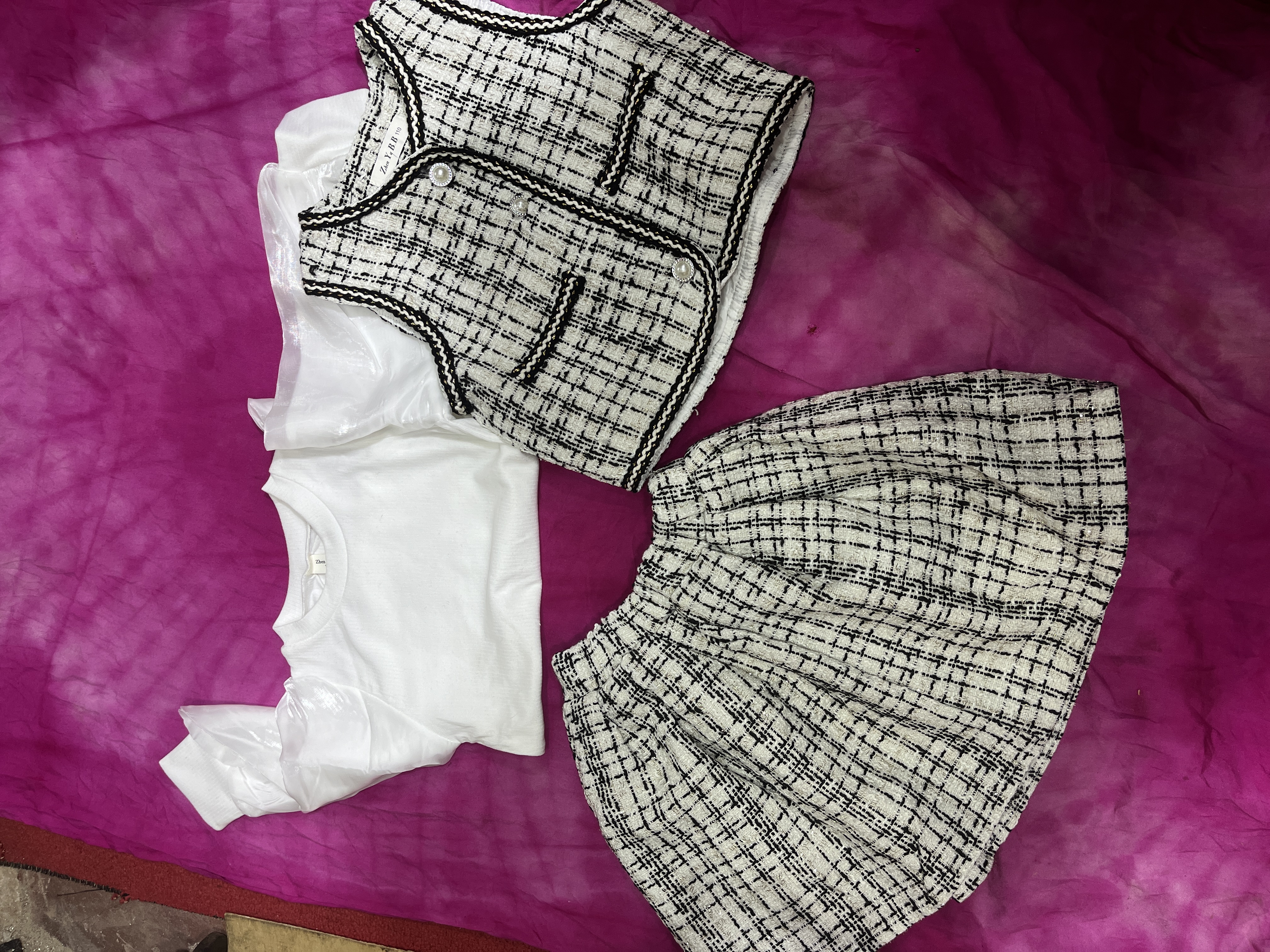 Girls Long Sleeve Plaid Skirt Sèt