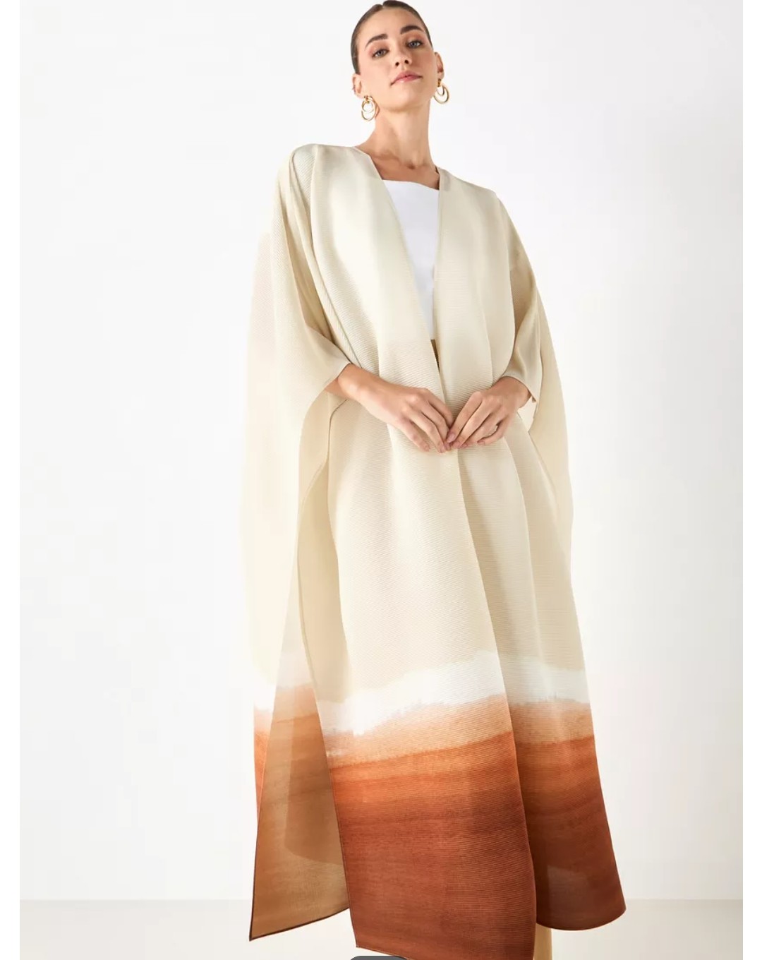 ombre print open kimono shrug with slit detail 