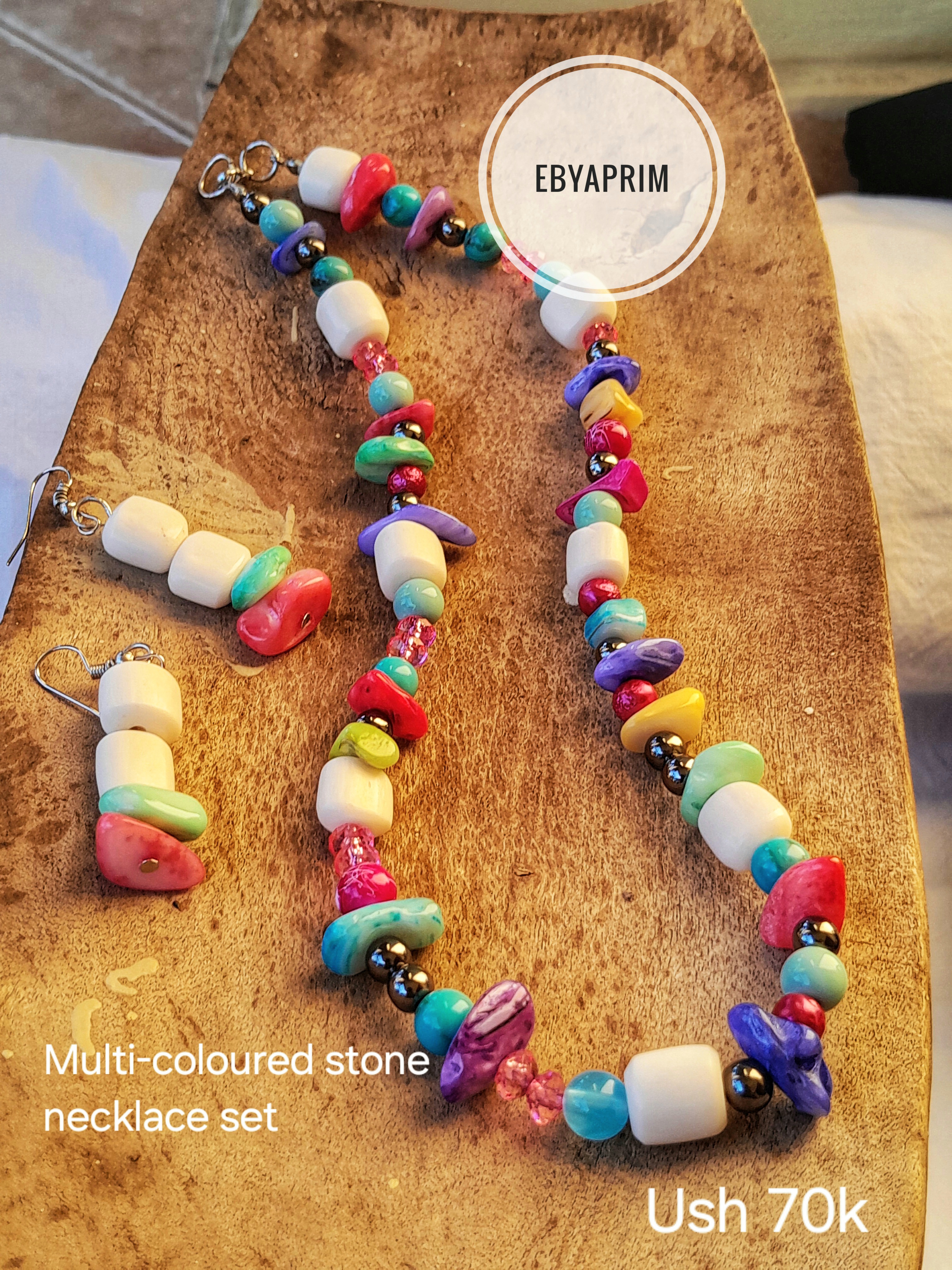 Multi-coloured stone necklace and earrings