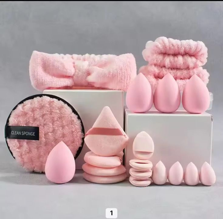 Spa Face skin care Headband Set, Makeup Egg Triangle Powder Puff Face Puff Finger Powder Puff Makeup Set