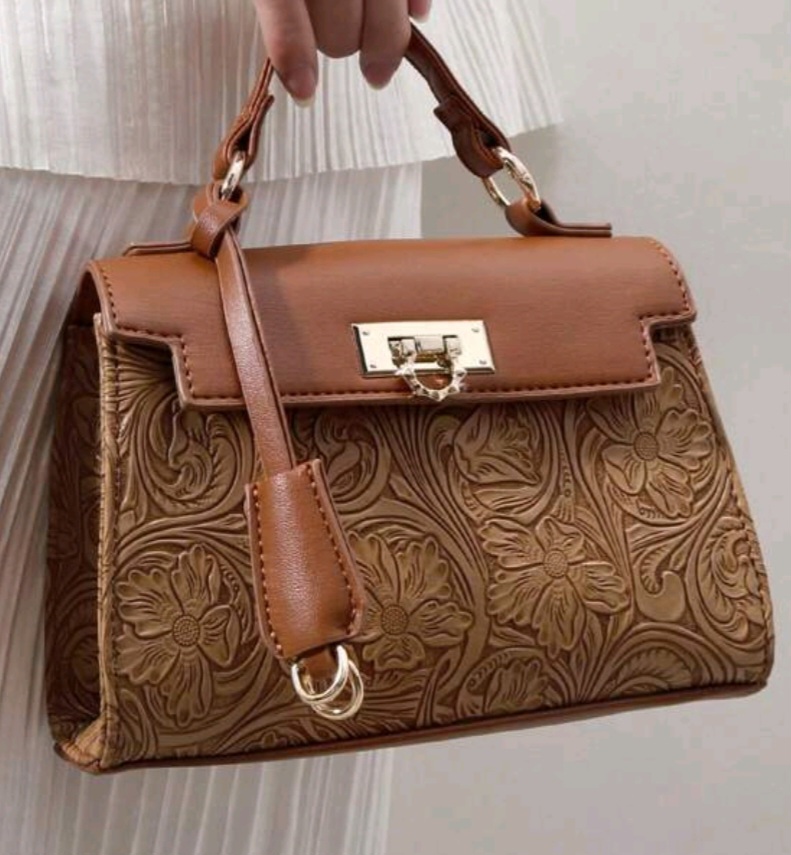 Brown Floral Embossed Handbag