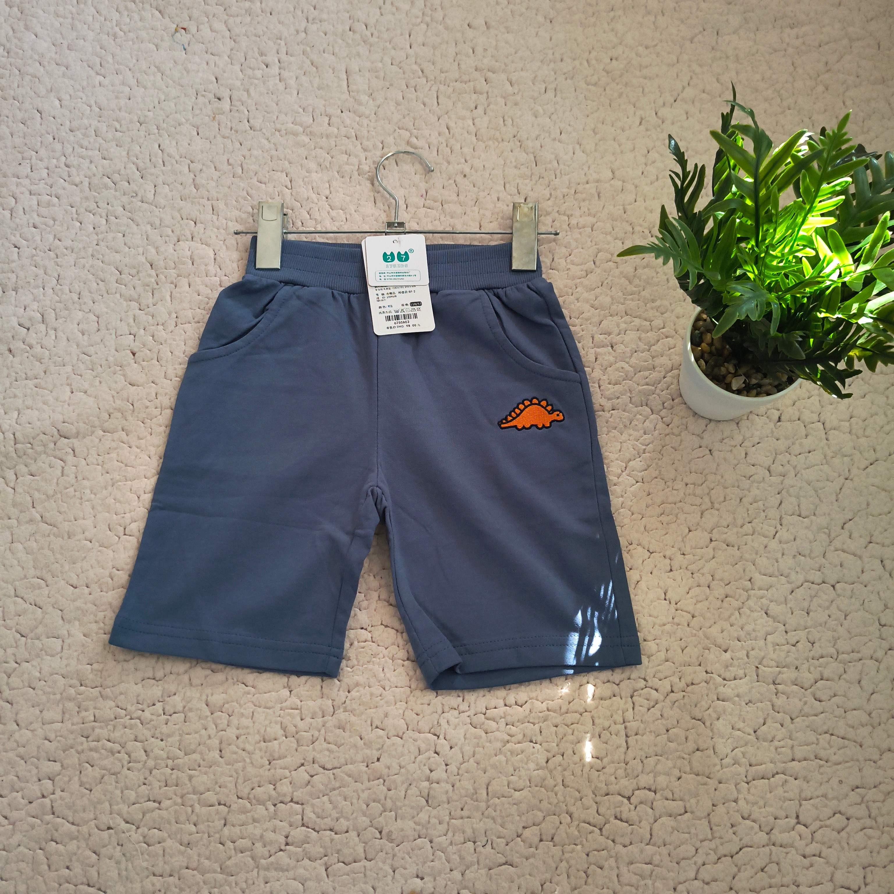 Embroidered Dinosaur Pull-on Shorts Kids Boys Summer Cotton Short Pants Casual Sports Knee Length Shorts