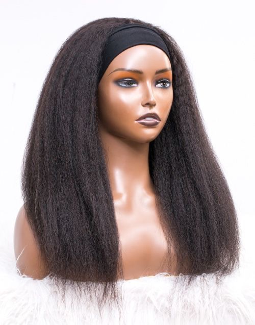 Natural black color kinky straight headband glueless wig