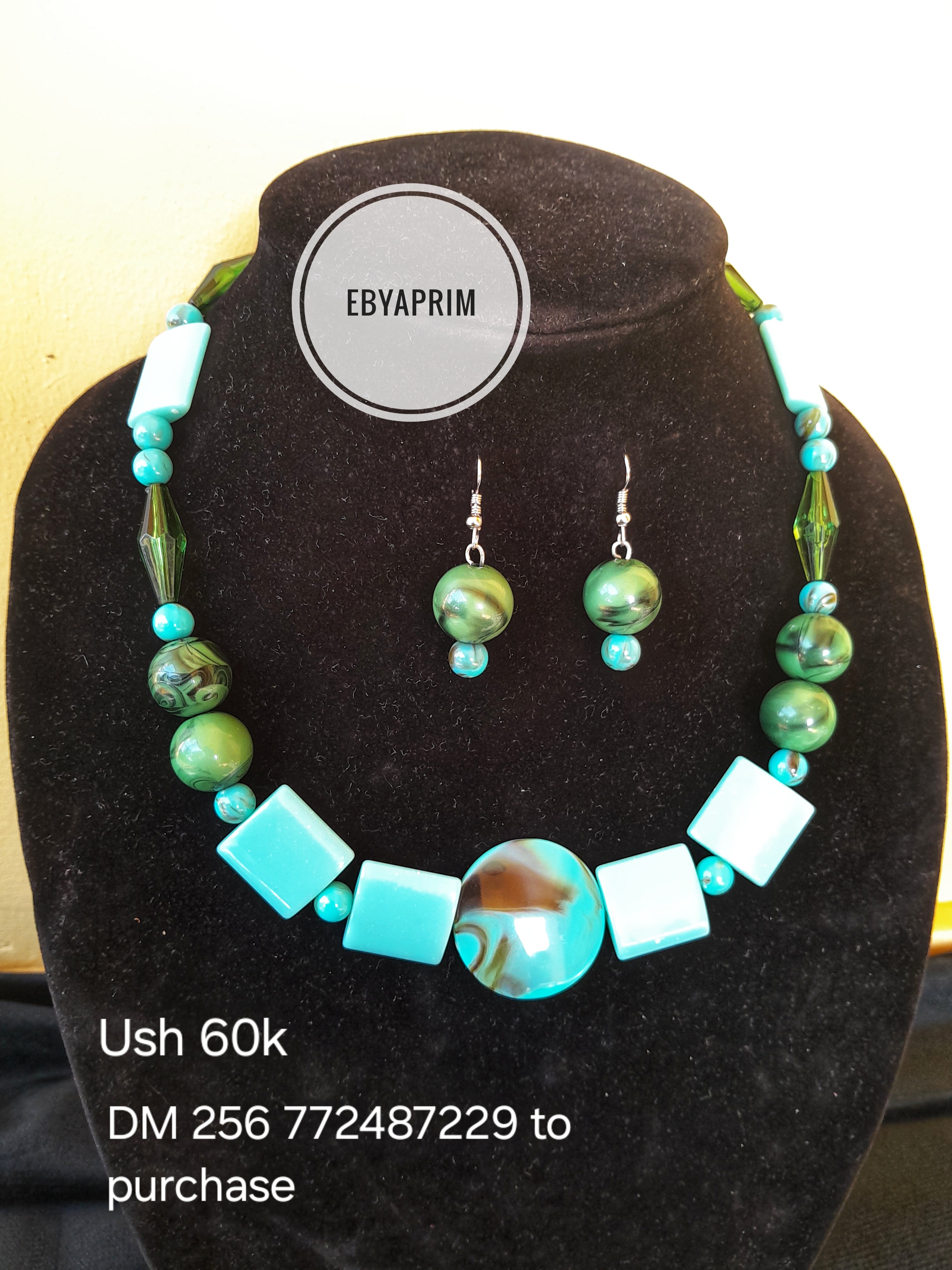 Green glass & bead combo set