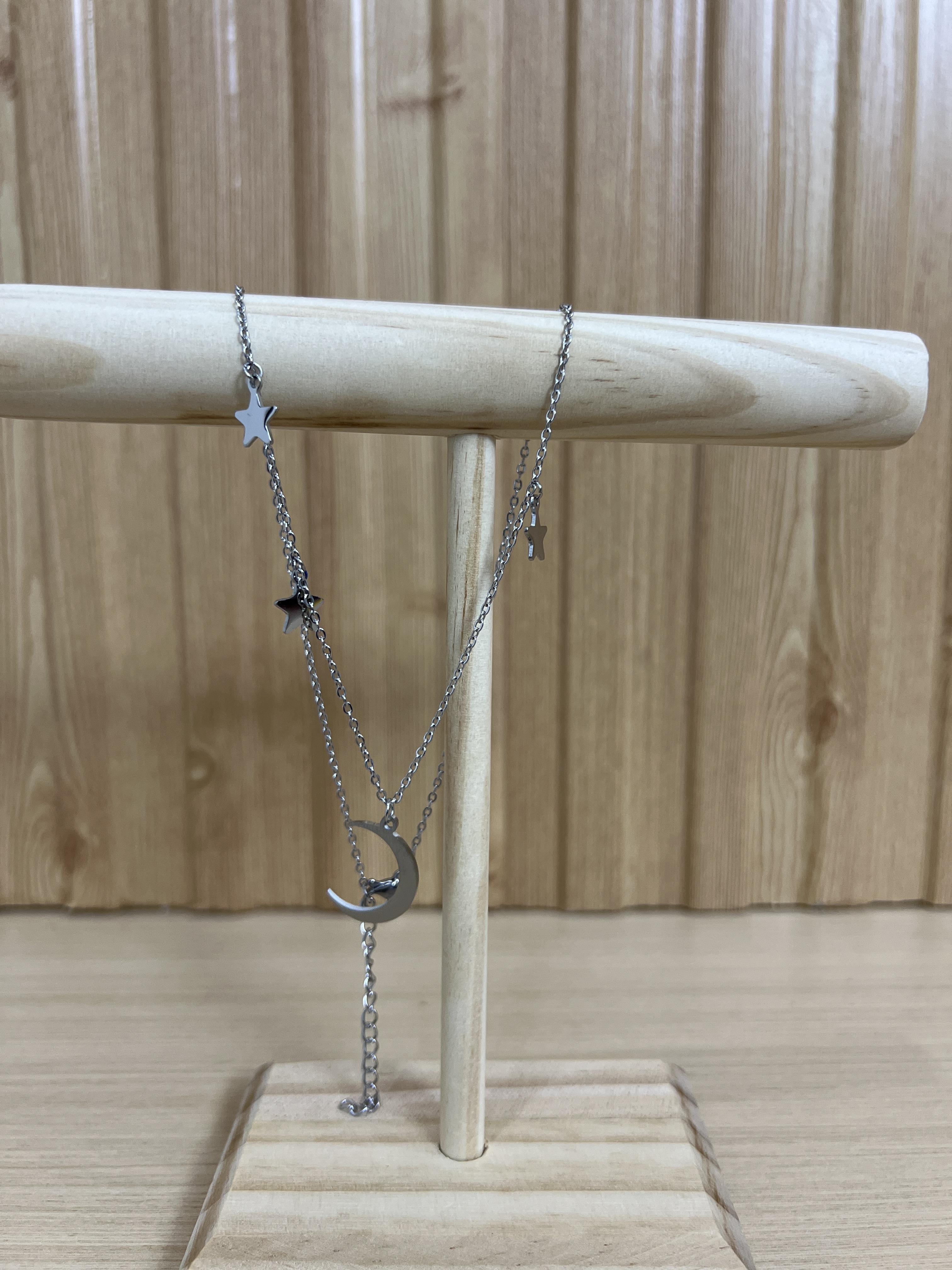 Moon and star steel necklace 