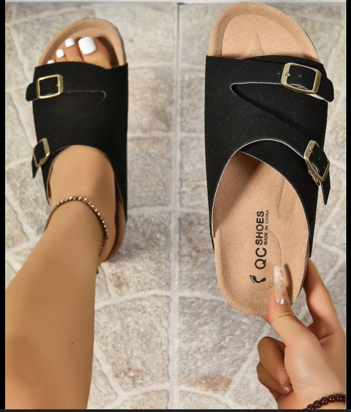 Devyu Double Buckle Slides 
