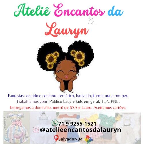 Closet da Lauryn ® - Buscamos levar conforto e qualidade, para sua criança, 90% dos nossos looks são a pronta entregas.🦋Desde 2019🌻Nosso ateliê  trabalha com o público infantil menino e menina.Trabalhamos com roupas#Conjunto até 7 anos e #vestido #Temático até  10 anos#Fantasia até 10 anos#Mesversario a partir de 1 mês até 11 meses#Daminha, #Batizado e #Formatura até 14 anos#Romper de 2 meses a 2 anos.#Festas #escolar em geral.Entregamos a domicílio com taxa e na estação de metrô no fim de semana taxa de 5 reais. aceitamos cartões 💳, 🅿️ℹ️❎. ZAP 71 9 92551521