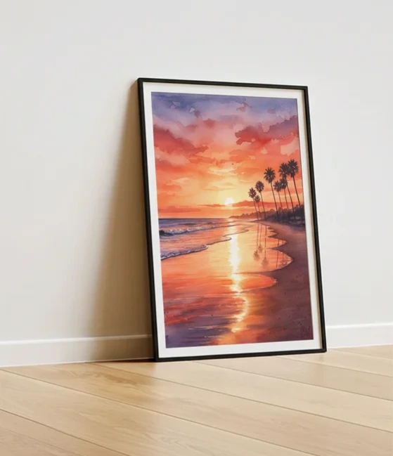 Pacific Coast Glow - Vibrant California Sunset Watercolor preview 3