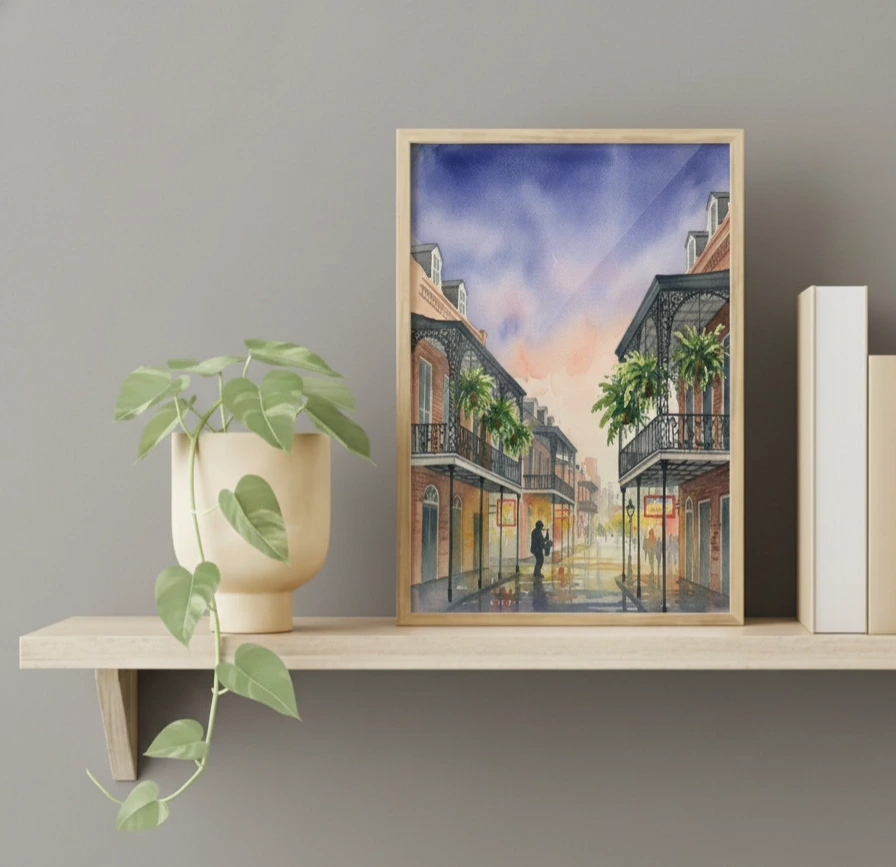 New Orleans Jazz Street Watercolor - French Quarter Art Print preview 3