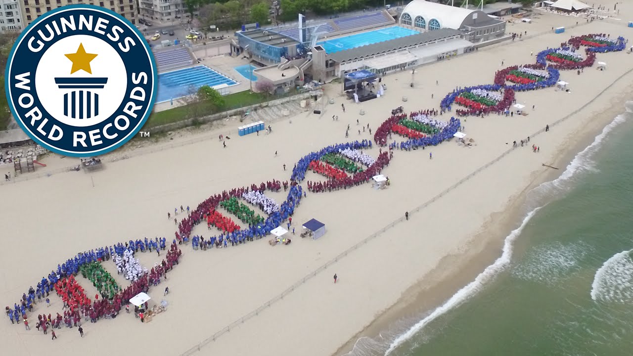MU Medical University Varna in Bulgaria - Largest DNA Helix guiness world record on the beach