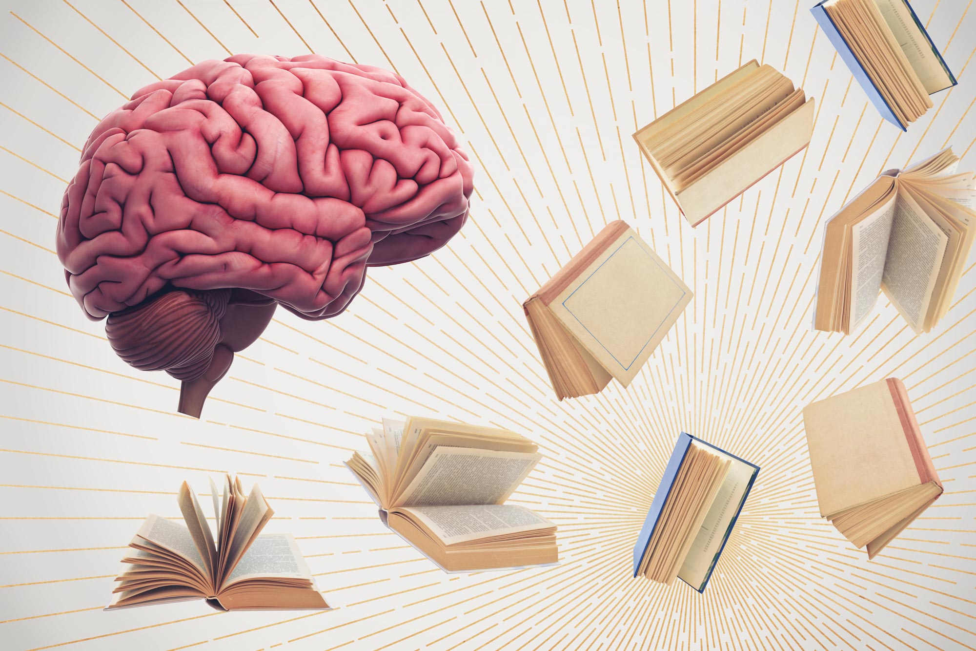 Medical University Bulgaria Studying (for exams), Repetition, brain and books flying around it