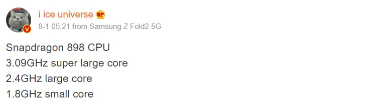 Snapdragon 898 CPU cluster specs
