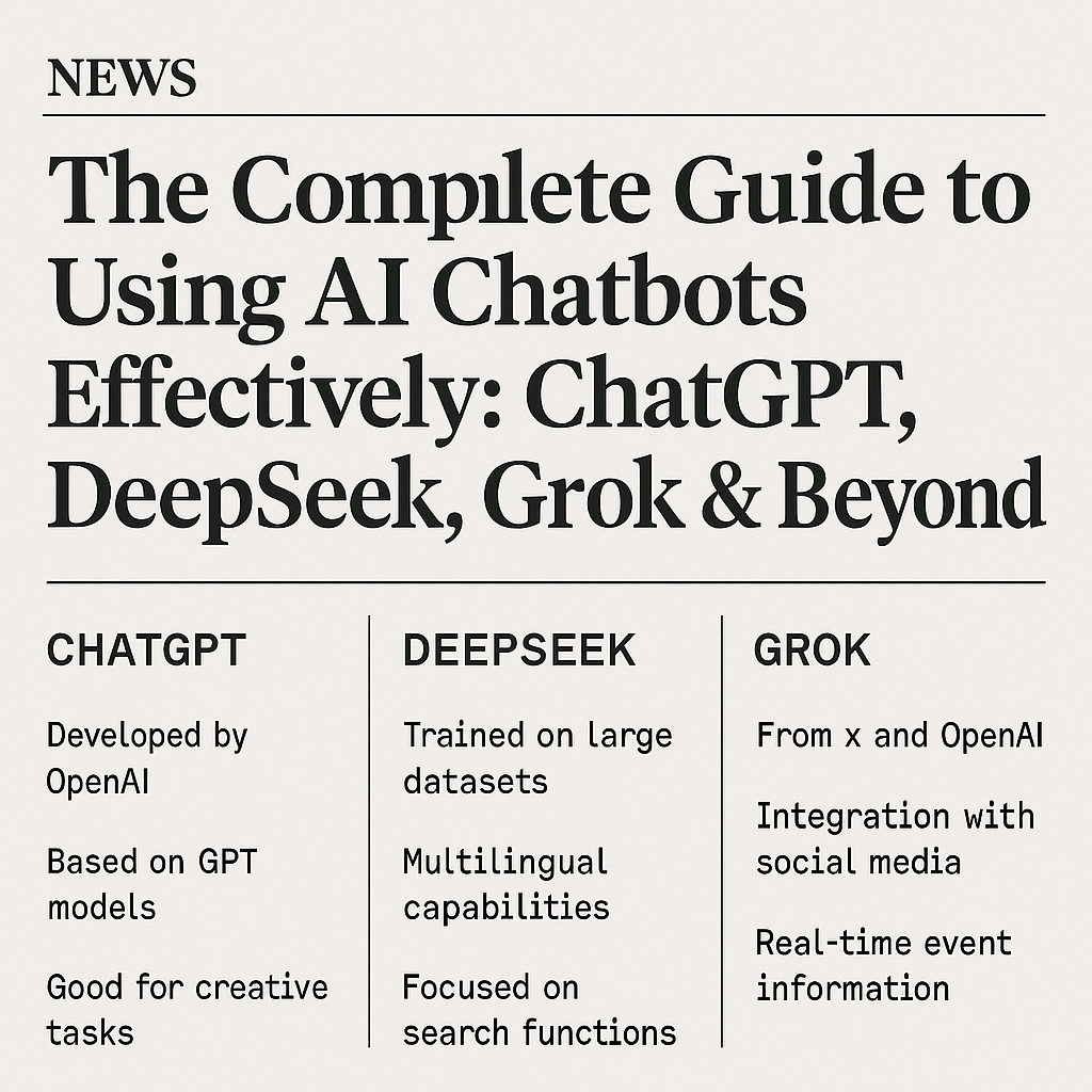 The Complete Guide to Using AI Chatbots Effectively: ChatGPT, DeepSeek, Grok and Beyond