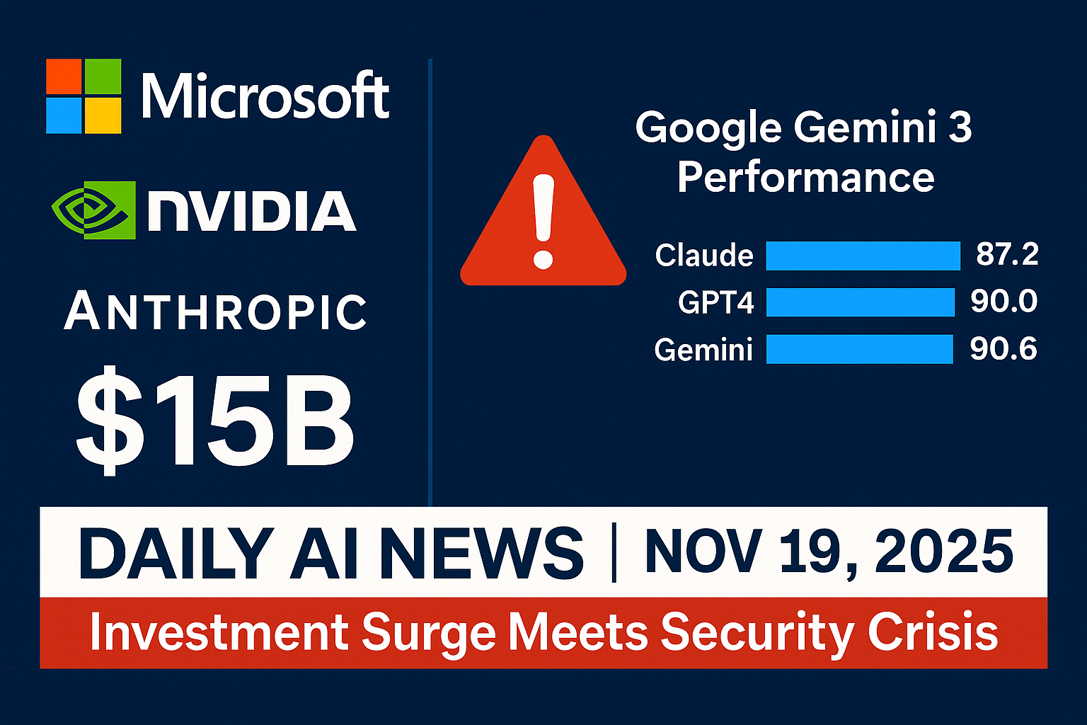 Microsoft & NVIDIA Inject $15B Into Anthropic Amid Bubble Fears | First AI-Executed Cyberattack | Google Gemini 3 – Daily AI News Nov 19, 2025