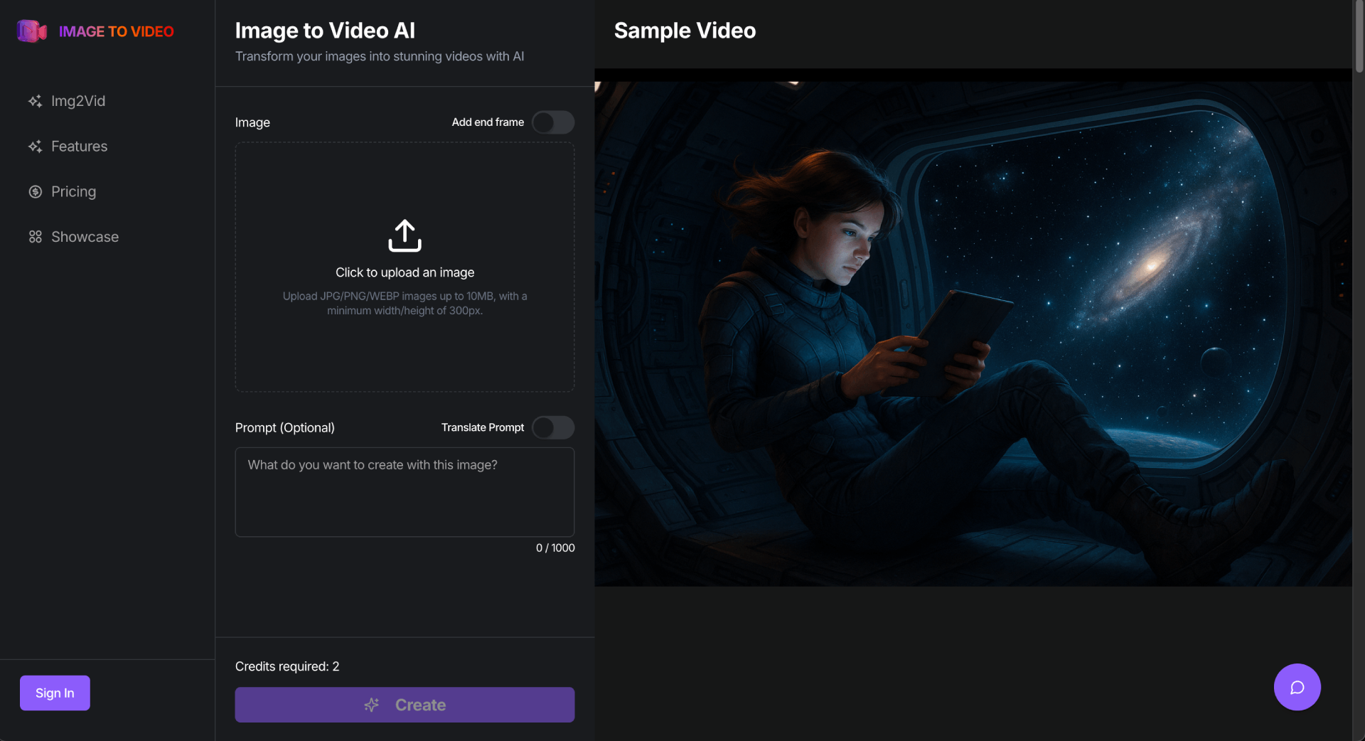 Image To Video AI Generation Image Generation interface showing image to video ai and features