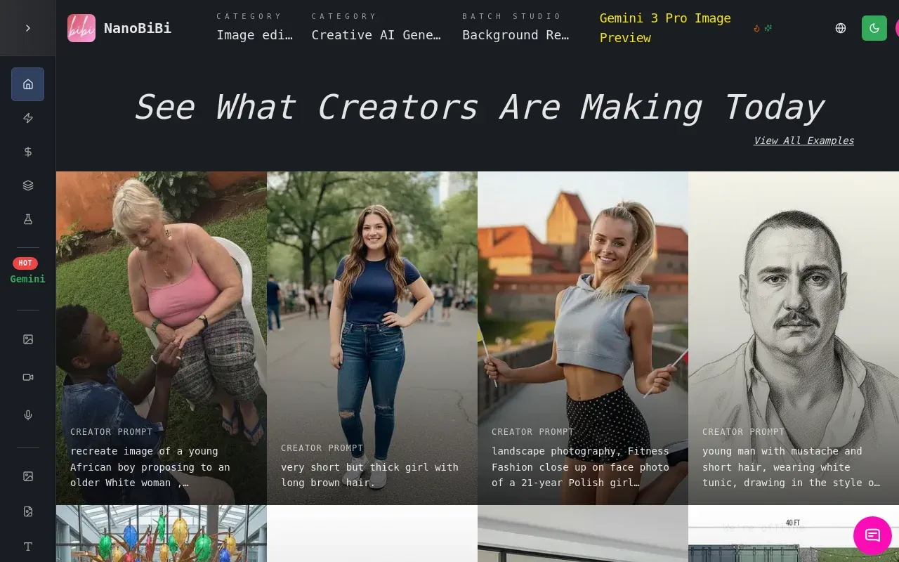 NanoBiBi Image Generation interface showing Image Generation and features