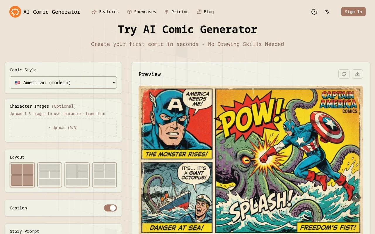 AI Comic Generator best Design showing design - Create stunning comics with AI Comic Generator powered by Gemini Nano Banana