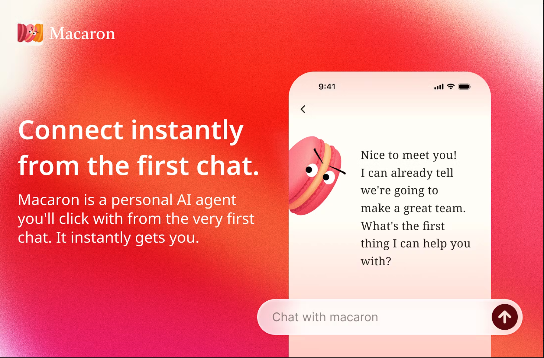 Macaron AI Conversational AI interface showing Conversational AI and features