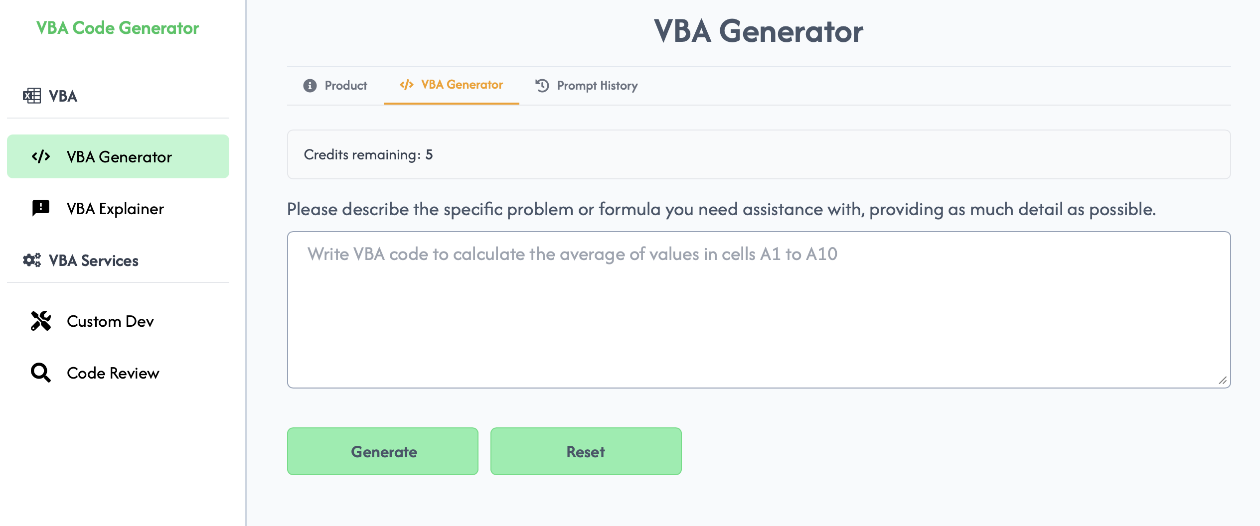 VBA Code Generator Productivity & Collaboration showing excel - Automate Excel like a pro — without writing a single line of 