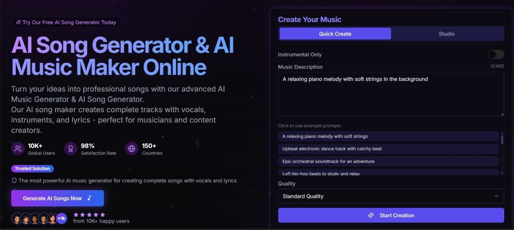 Lyrics To Song AI Audio Generation showing ai song generator - Lyrics To SongAI turn lyrics into studio songs in seconds—AI w
