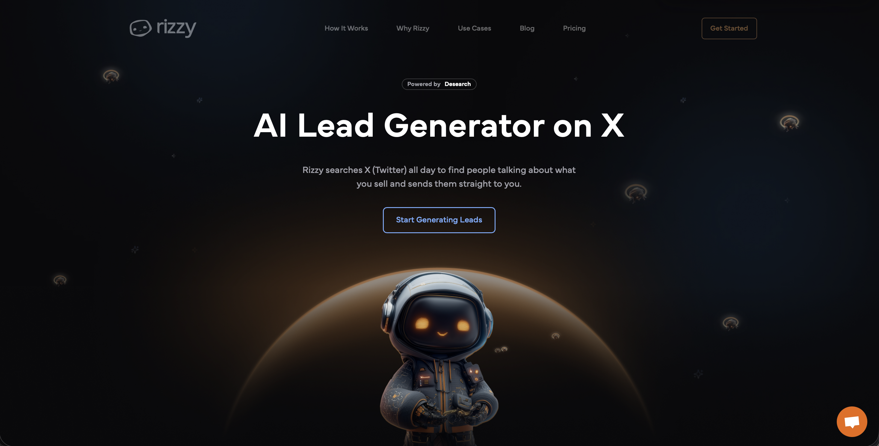 Rizzy Agent Conversational AI interface showing Conversational AI and features