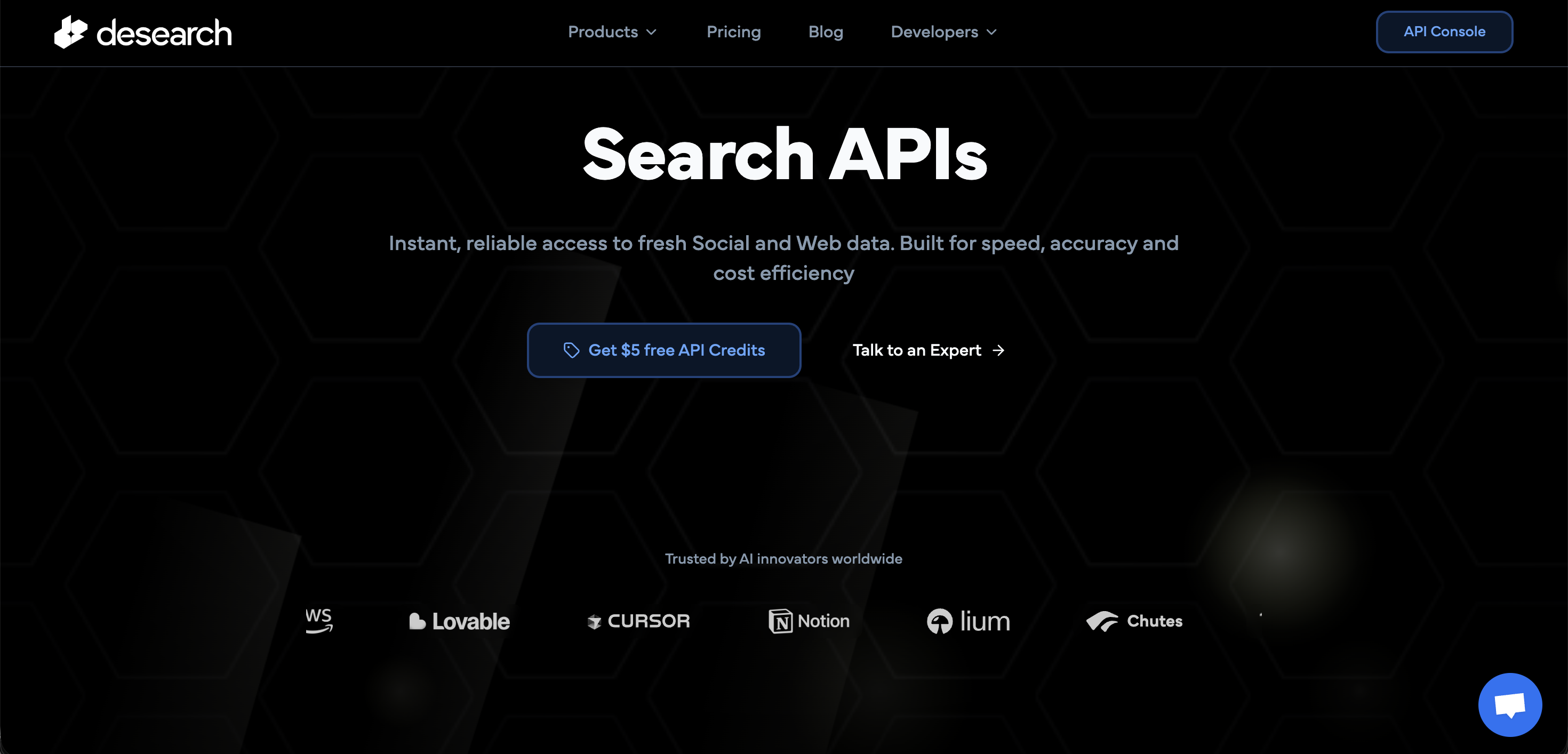 Desearch AI Marketing Automation showing ai-powered - Desearch makes it simple to get live online data through fast and low c