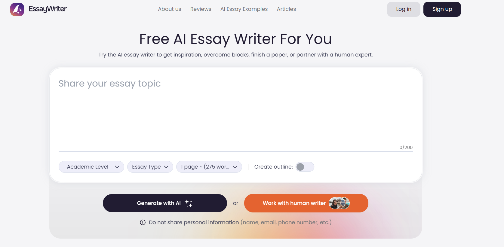 AI essay writer Writing & Translation interface showing Writing & Translation and features
