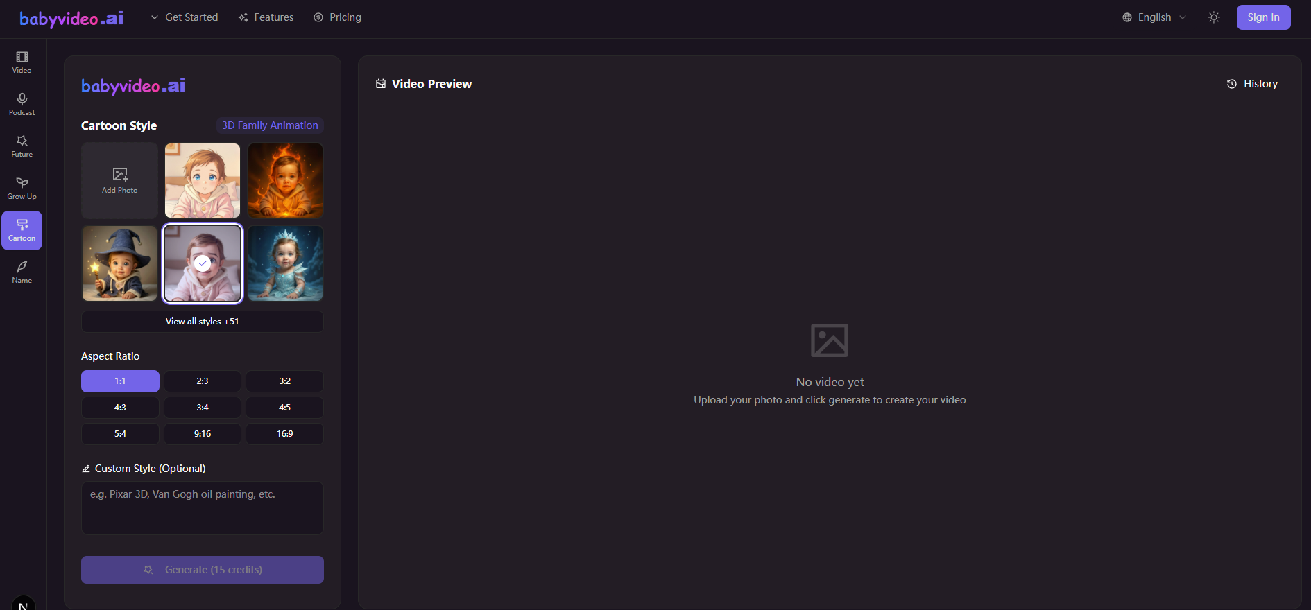 AI_Baby_Video Audio Editing showing ai baby video generator - Create Future Baby, Baby Grow-Up, and Cartoon Baby Videos