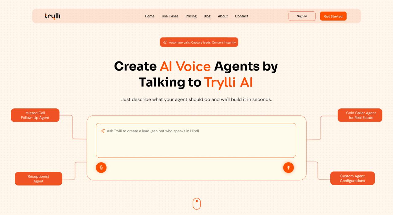 Trylli Ai Conversational AI showing ai calling - HUMAN LIKE AI CALLING SYSTEM
