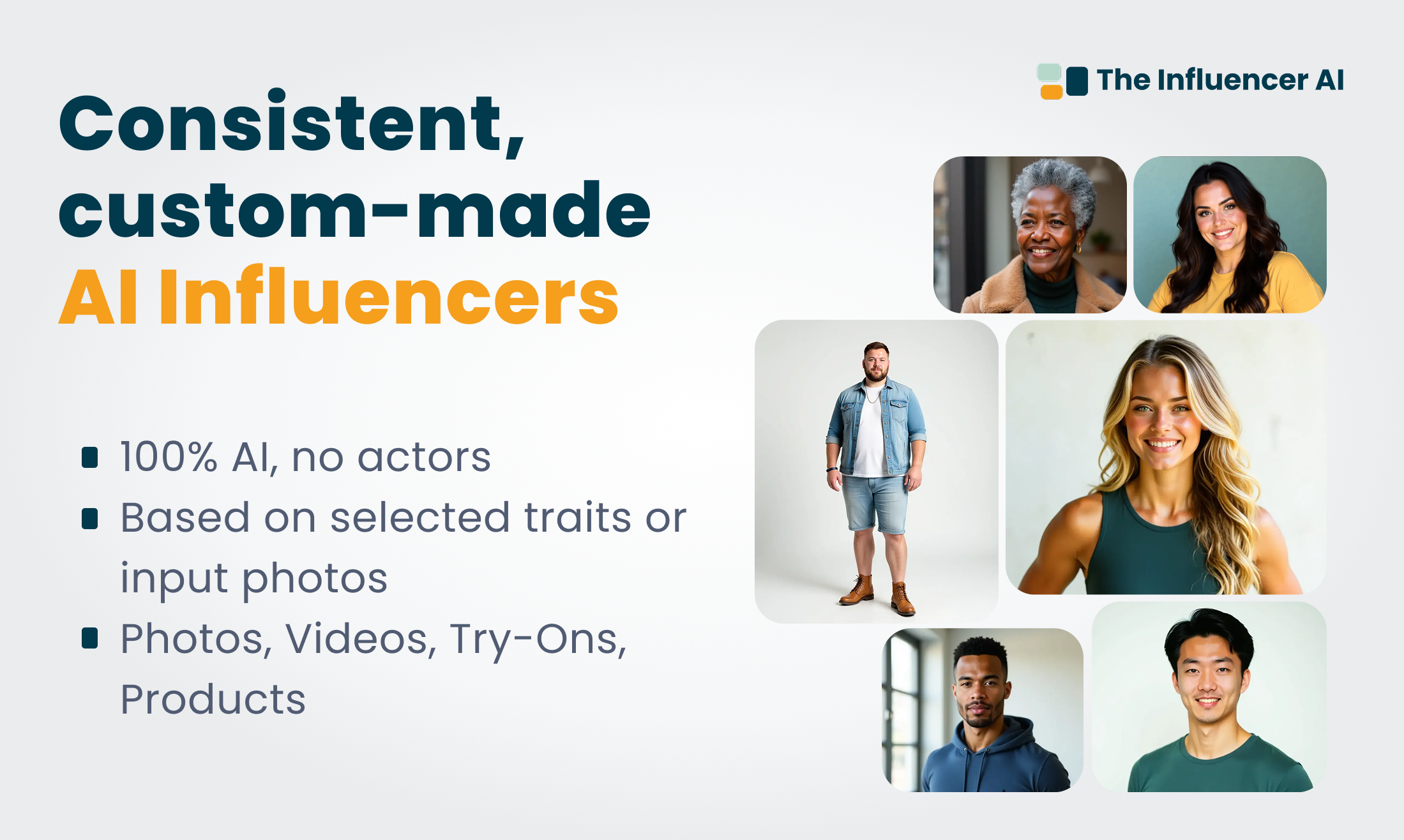 The Influencer AI Video Generation showing ai influencers - Create photo and video content from *consistent* Al personas