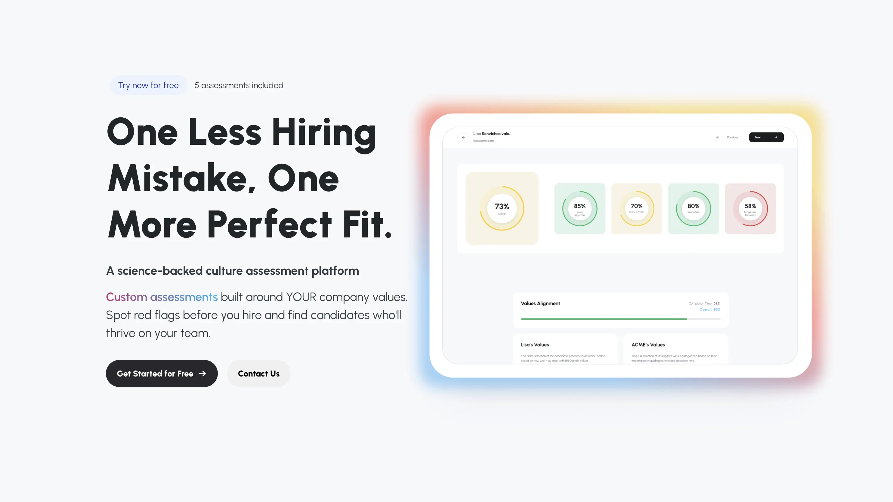 MyCulture.ai Productivity & Collaboration showing hiring - Science-backed culture assessments that predict real fit