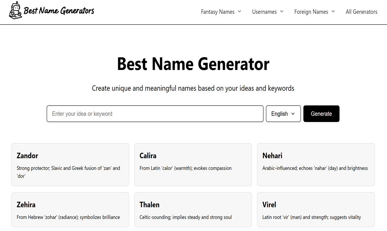 Best Name Generators Design showing #ai name generator #name generator #username generator - Free AI Name Generation with Mea
