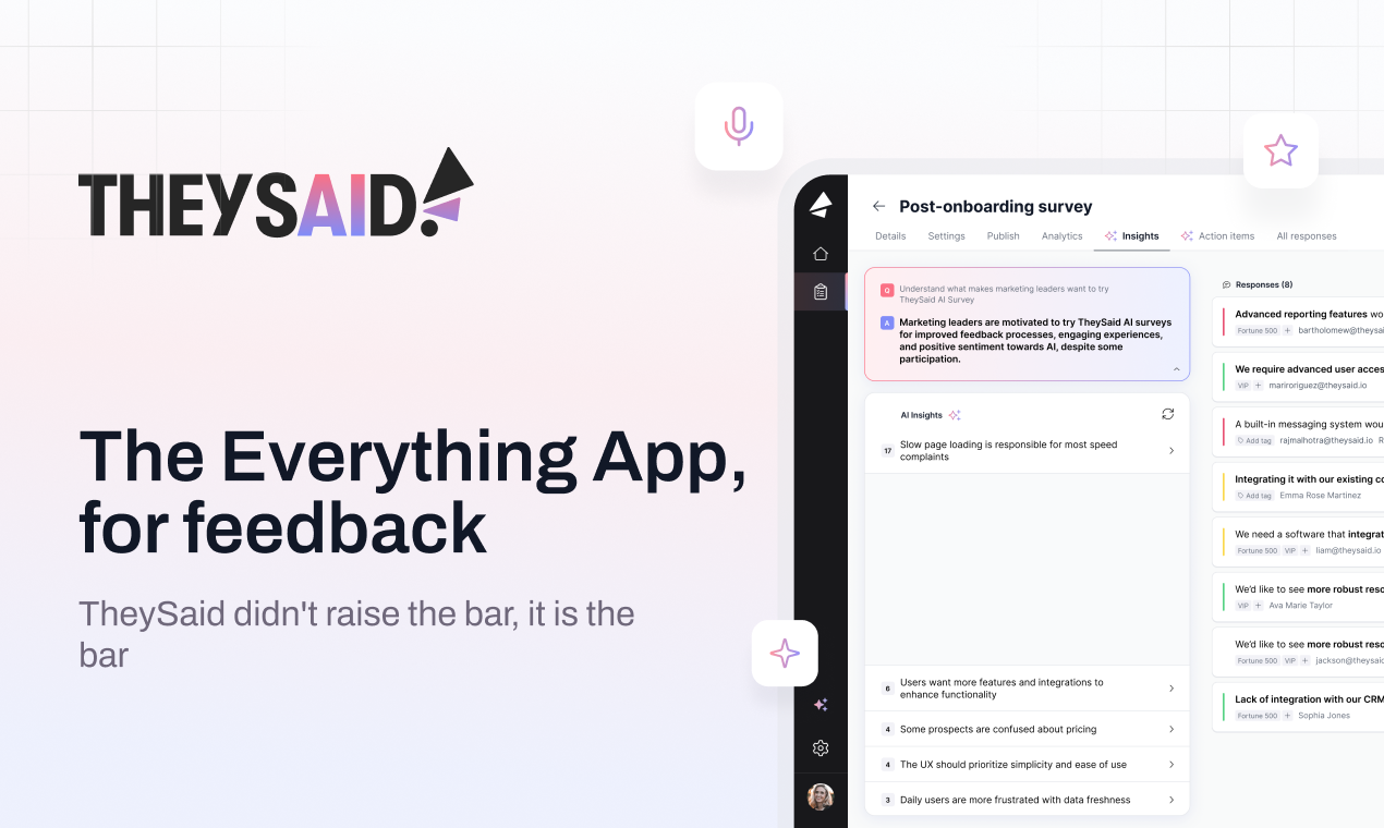 They Said Conversational AI showing ai survey - The everything app, for feedback  ( Tagline needs to be updated on all social