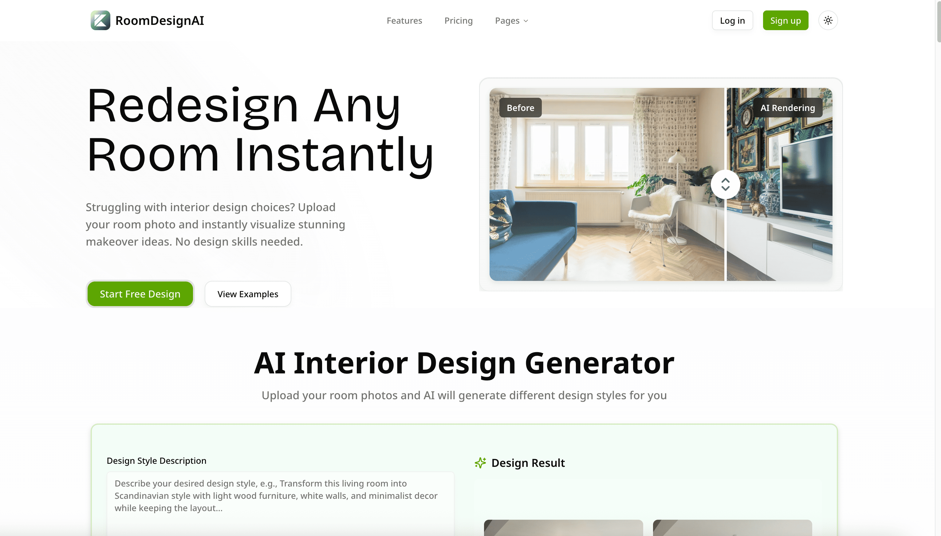 roomdesignai Design showing ai transforms your room photos into design makeovers. - AI transforms your room photos into desig