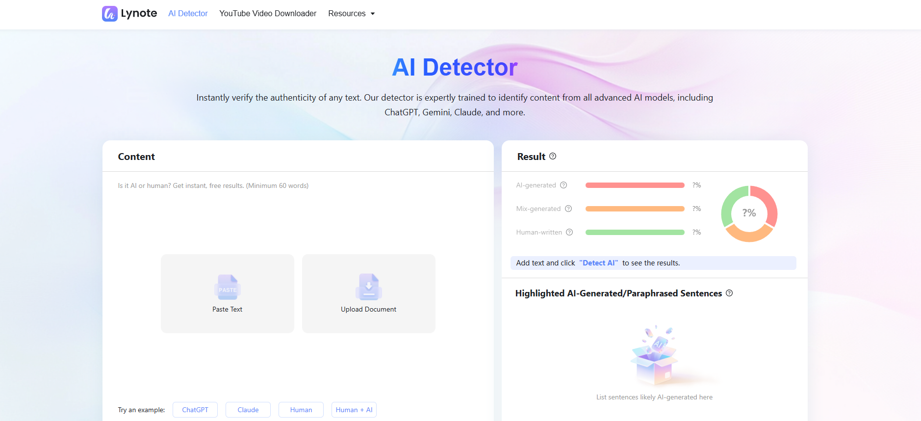 Lynote Writing & Translation showing ai detector - All Your Learning, in One Place