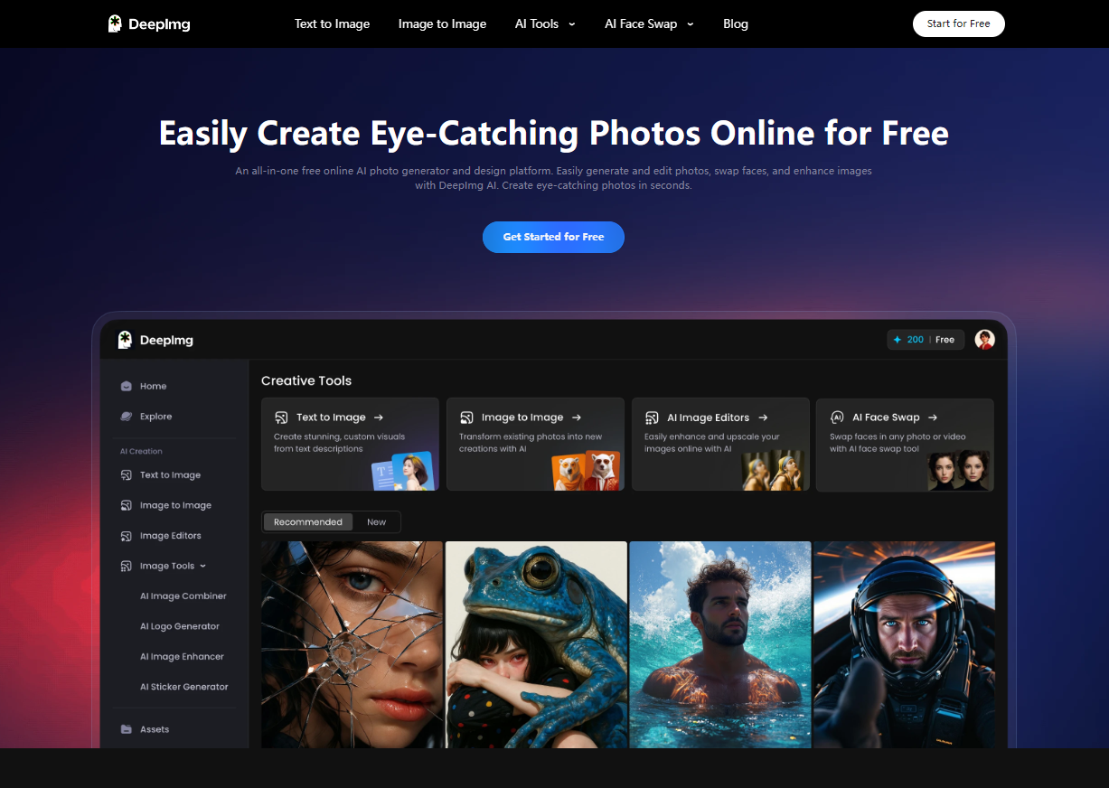 DeepImg AI Image Generation showing ai image generator - DeepImg AI is a free online photo editor packed with AI-powered tool