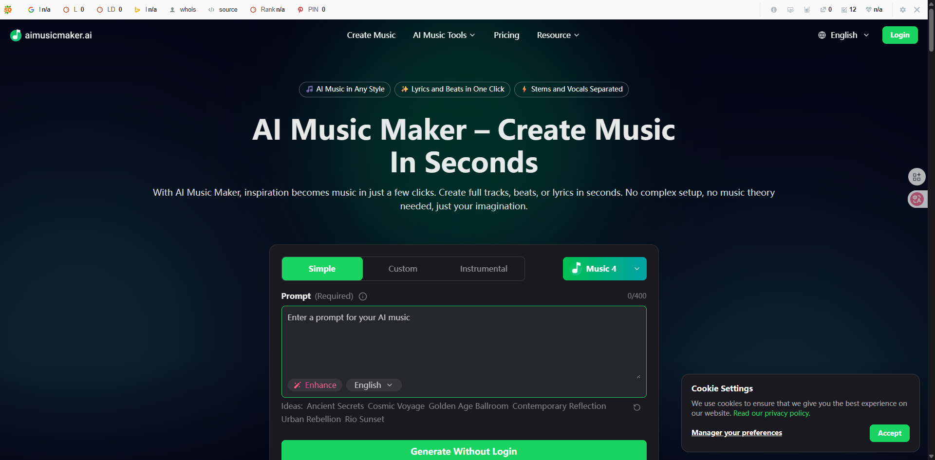 aimusicmaker Audio Editing showing bring your music ideas to life - Smart Music Tools for Modern Creators