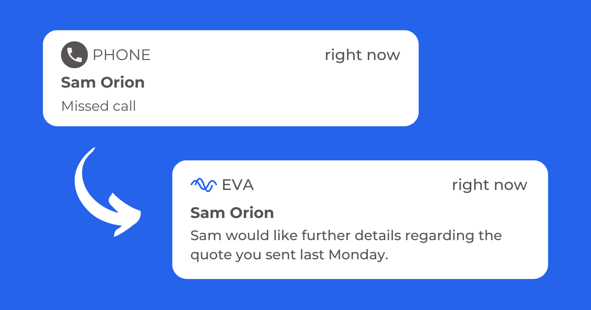 EVA, your virtual assistant Conversational AI showing virtual assistant - I take all your calls when you are busy.
