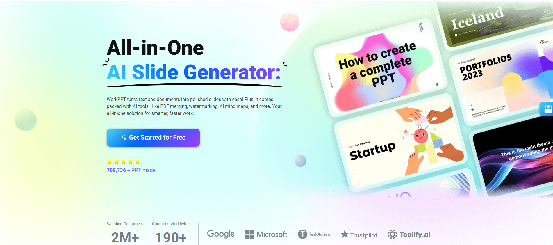 WorkPPT Productivity & Collaboration interface showing ai ppt and features