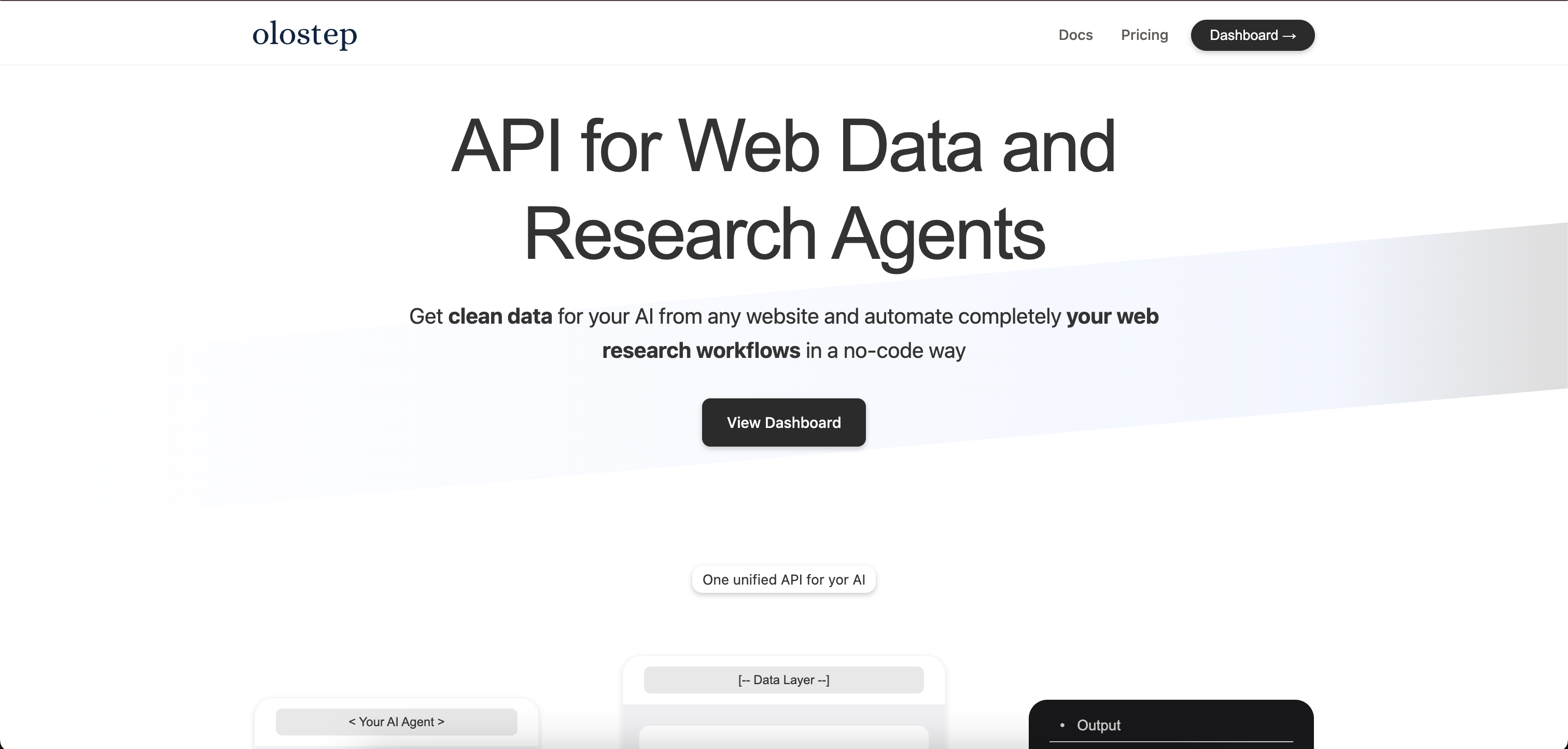Olostep Conversational AI showing web data api - API for Web Data and Research Agents
