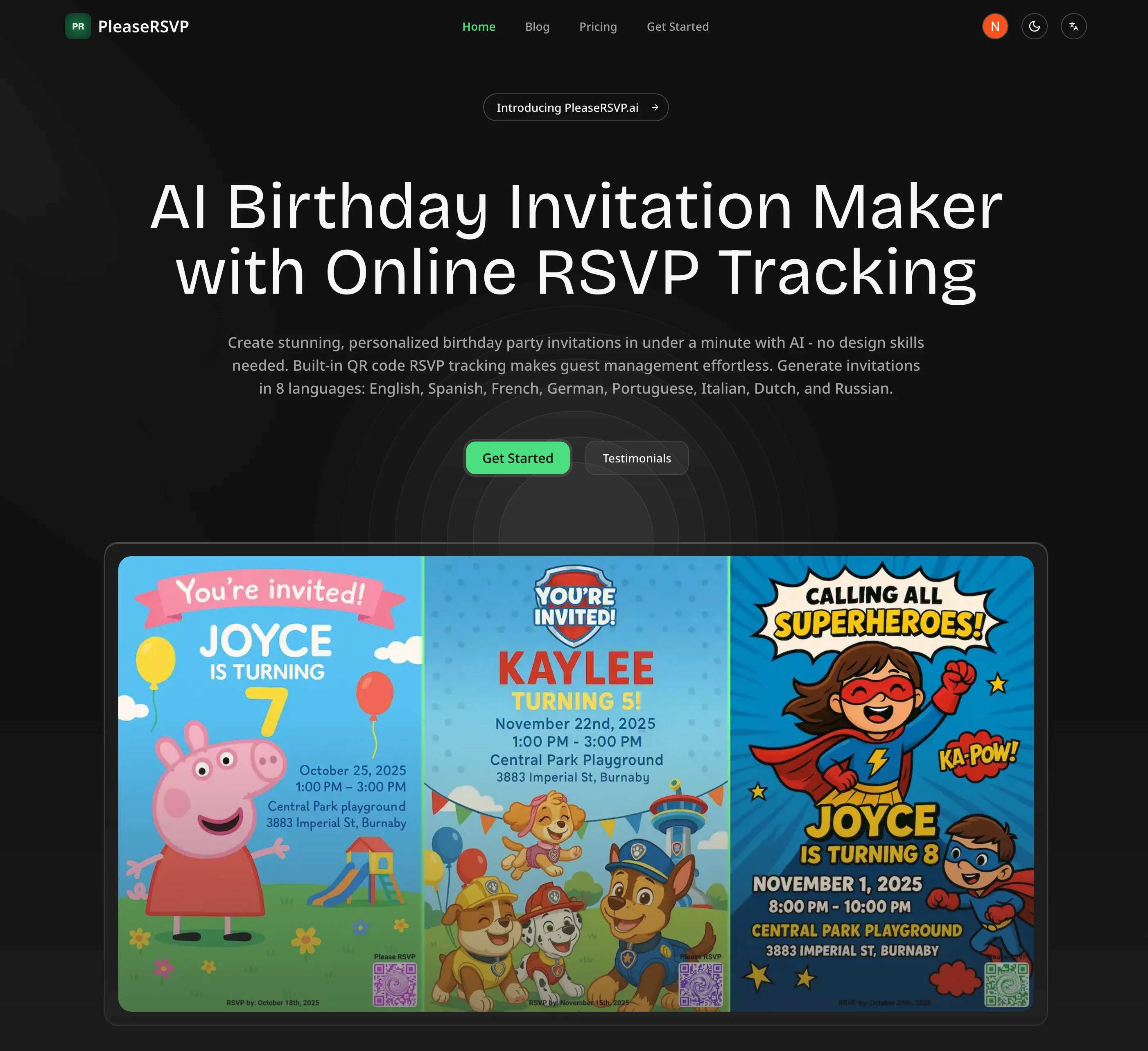 PleaseRSVP Design showing ai - AI-Powered Birthday Party Invitation Maker with Built-in Online RSVP Tracking
