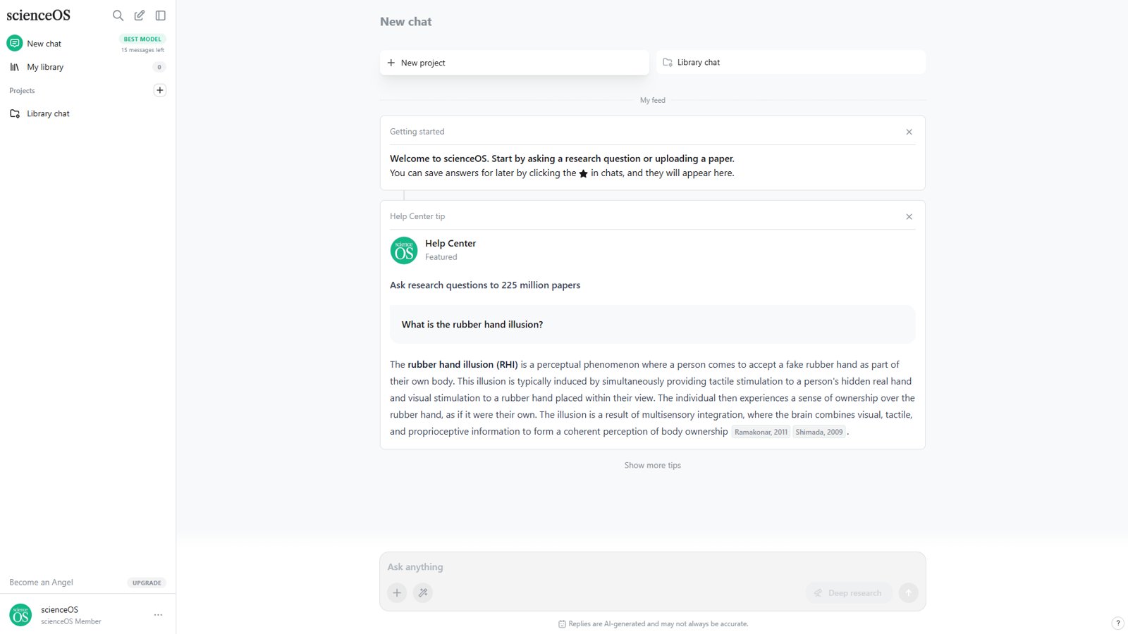 scienceOS Data Analytics showing science - The AI research agent for scientists with high standards and little time