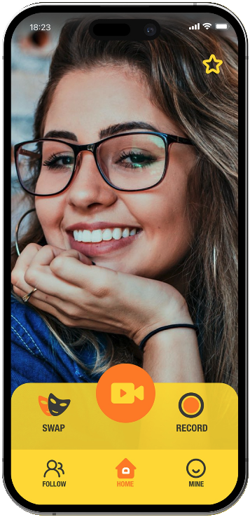 Amigo AI Video Editing showing face swap - Face Swap Streaming, Real-time Face Swap