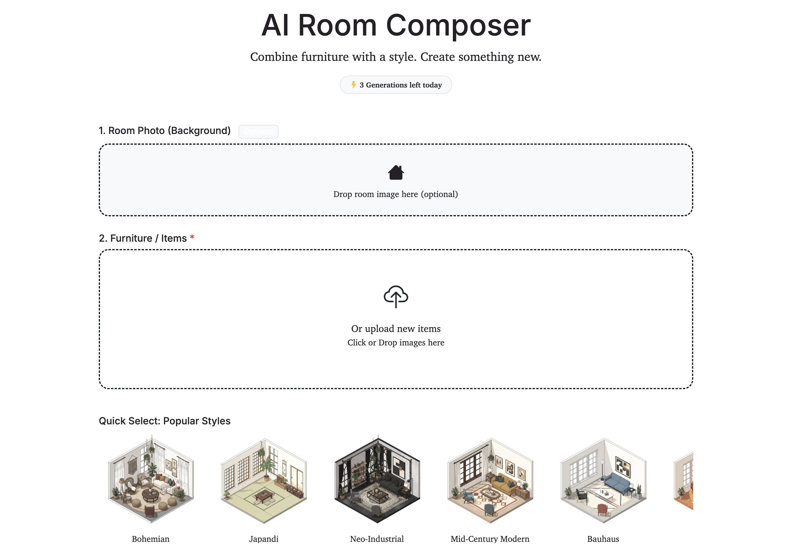 MIKARO Image Generation showing interior design - AI Room Composer