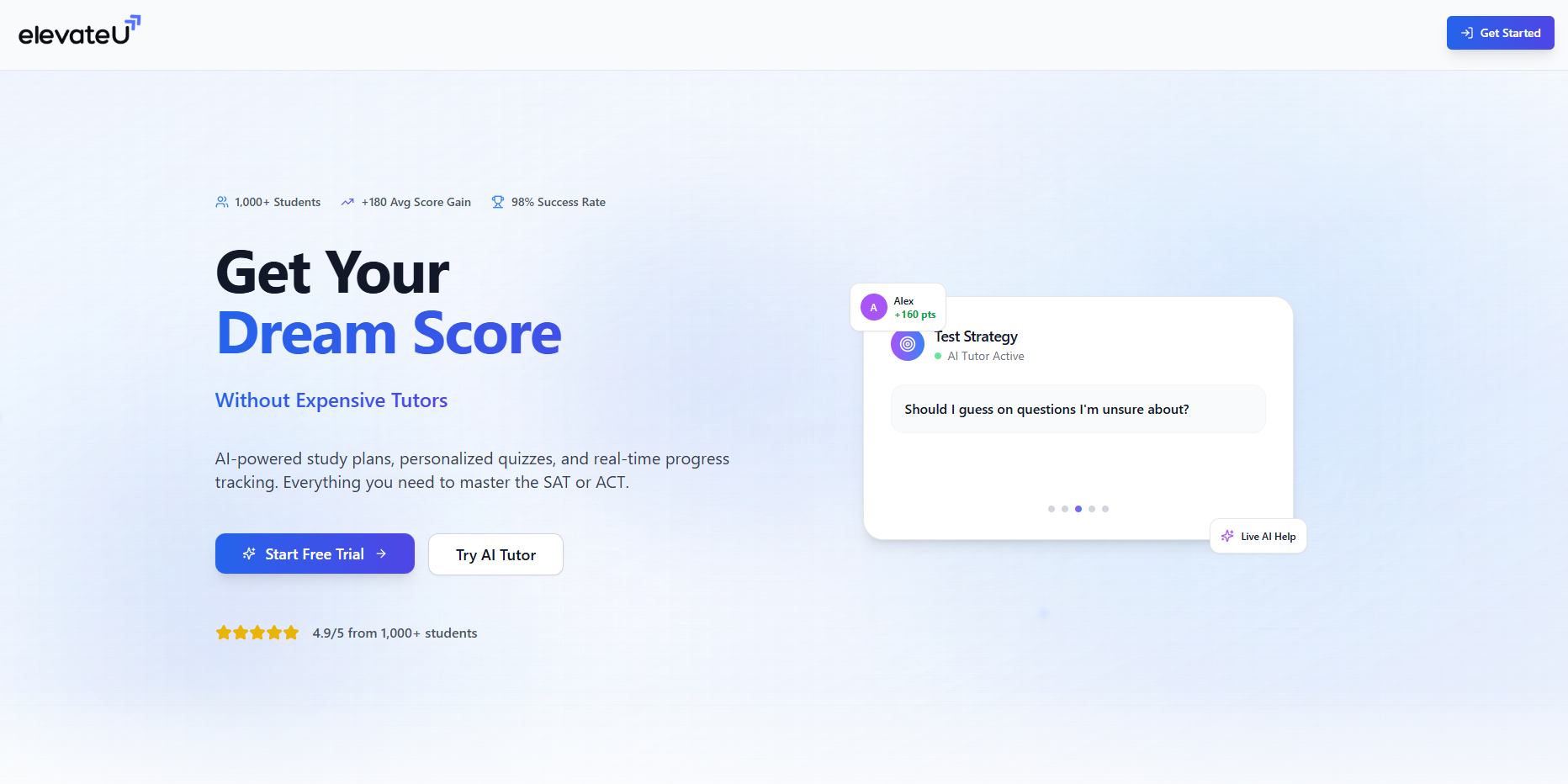 ElevateU Productivity & Collaboration showing sac - Adaptive SAT/ACT prep powered by AI