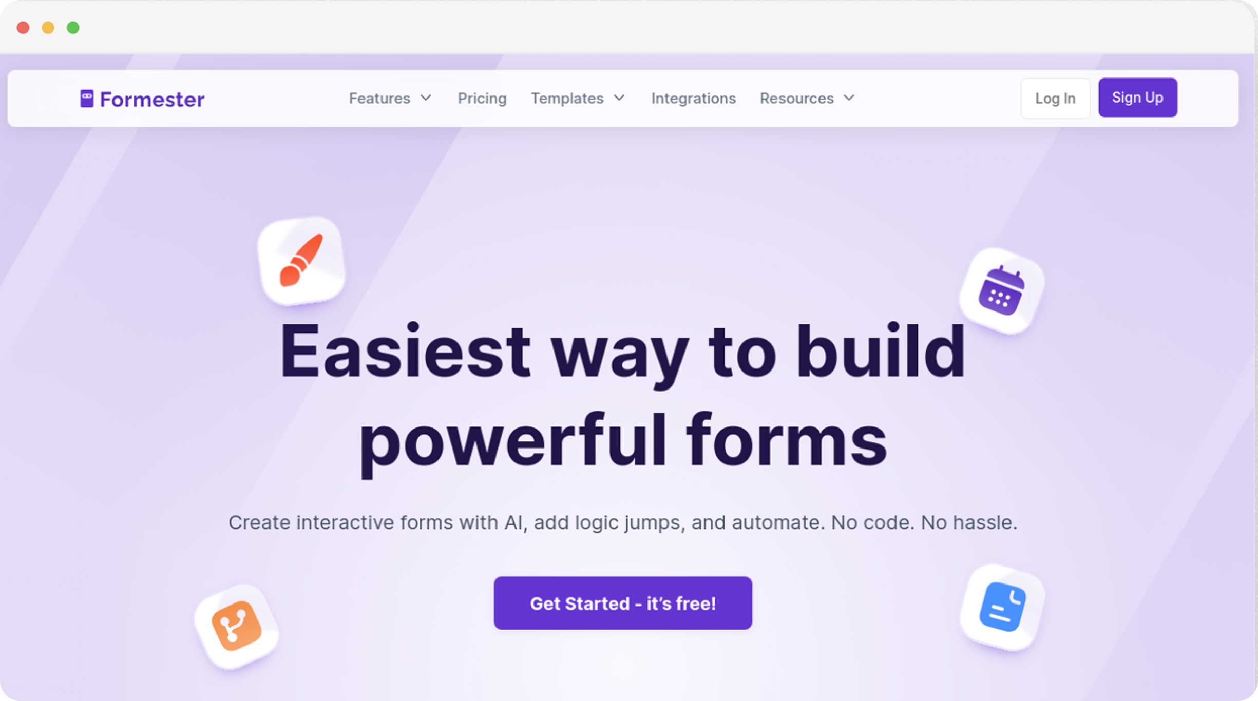 Formester's AI Form Generator Productivity & Collaboration interface showing Productivity & Collaboration and features