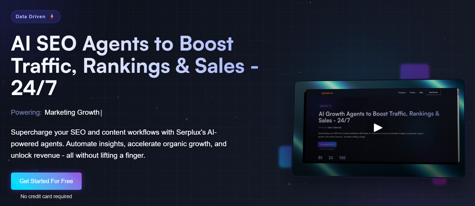 Serplux Marketing Automation showing ai seo - AI Agents for SEO and Content Automation