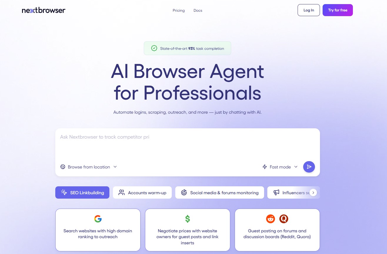 Nextbrowser Data Analytics showing ai tool agent automation - AI Browser Agent for Professionals