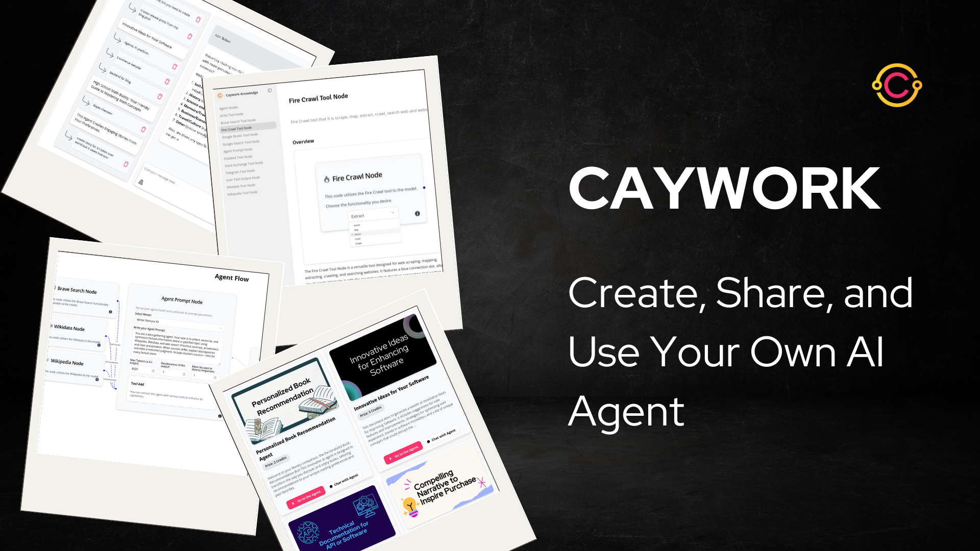 Caywork Search & Discovery showing ai agents - Build, Share & Use AI Agents.