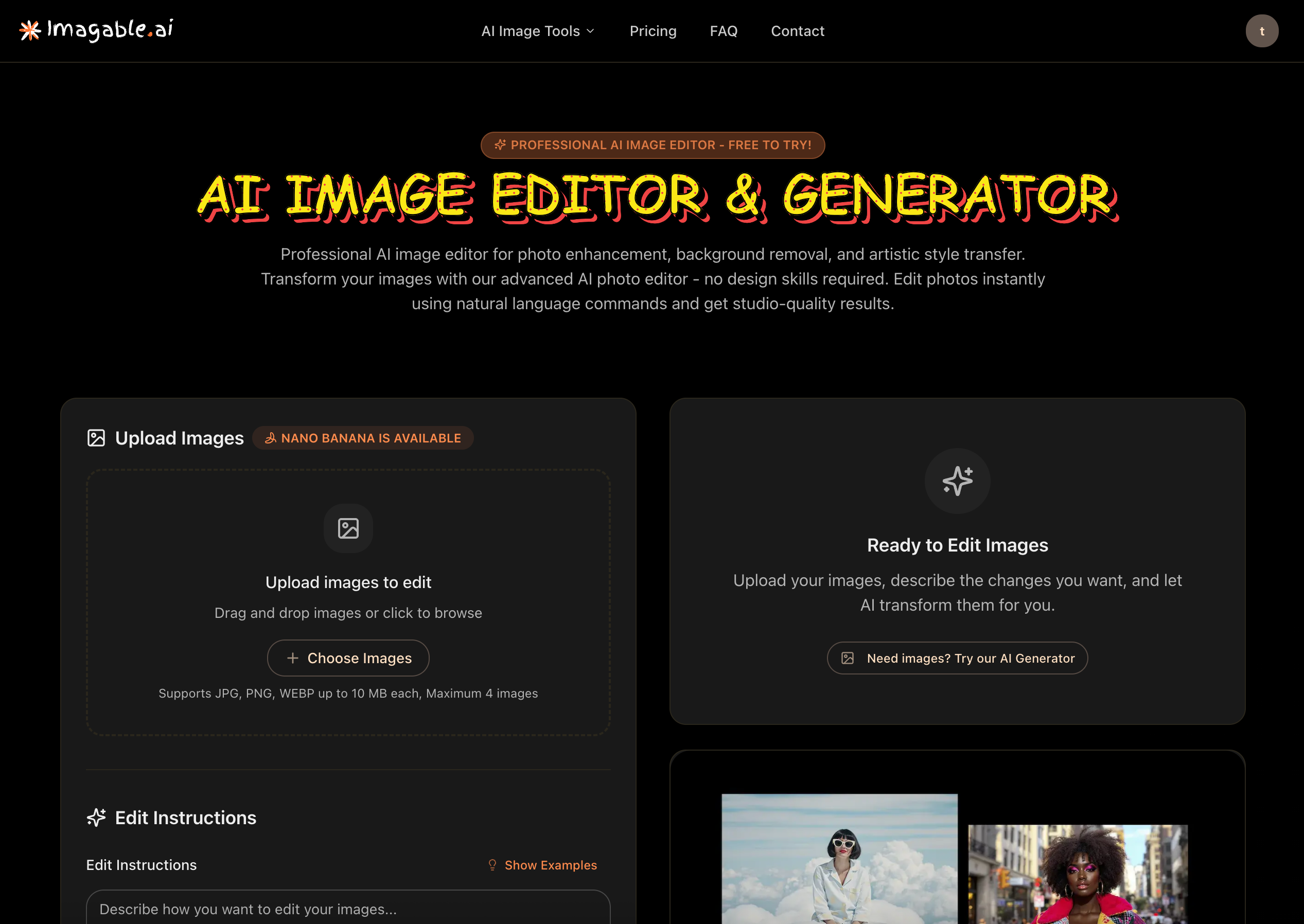 Imagable AI Image Generation showing ai image editor - Professional AI Image Editor